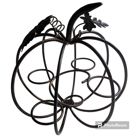 Pumpkin Candle Holder Decorative Metal Sculpture Black Bronze Fall Harvest Decor - Picture 6 of 12